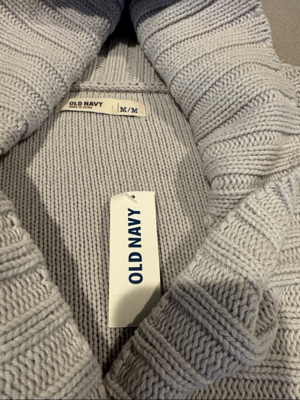 Old Navy Light Gray Ribbed Shawl-Collar Sweater - Picture 2 of 3